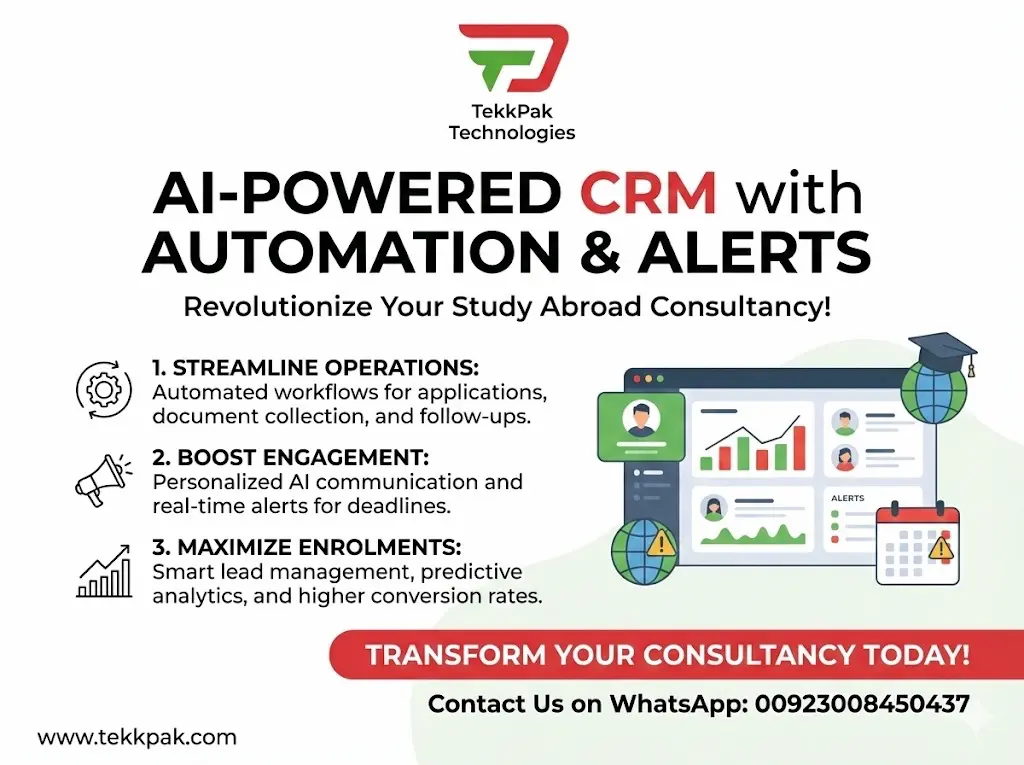 AI Powered CRM for Study Abroad Consultants by TekkPak Technologies