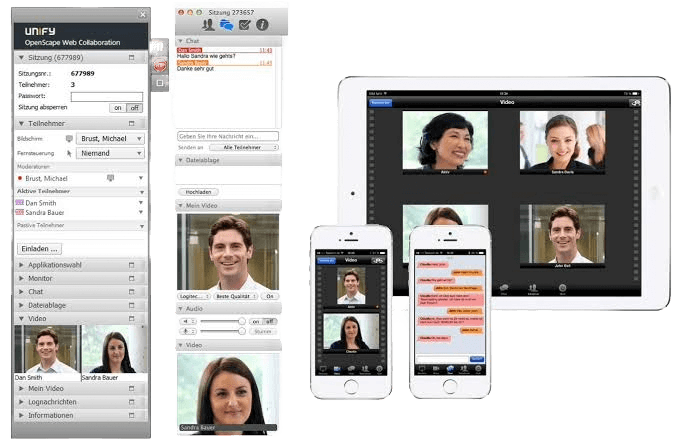 OpenScape Business web collaboration interface on desktop tablet and mobile devices