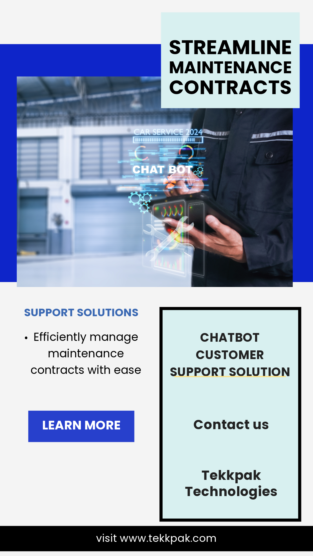 promote our chatbot based “customer support portal” solution to manage maintenance contracts.-1-1 Customer Support Portal